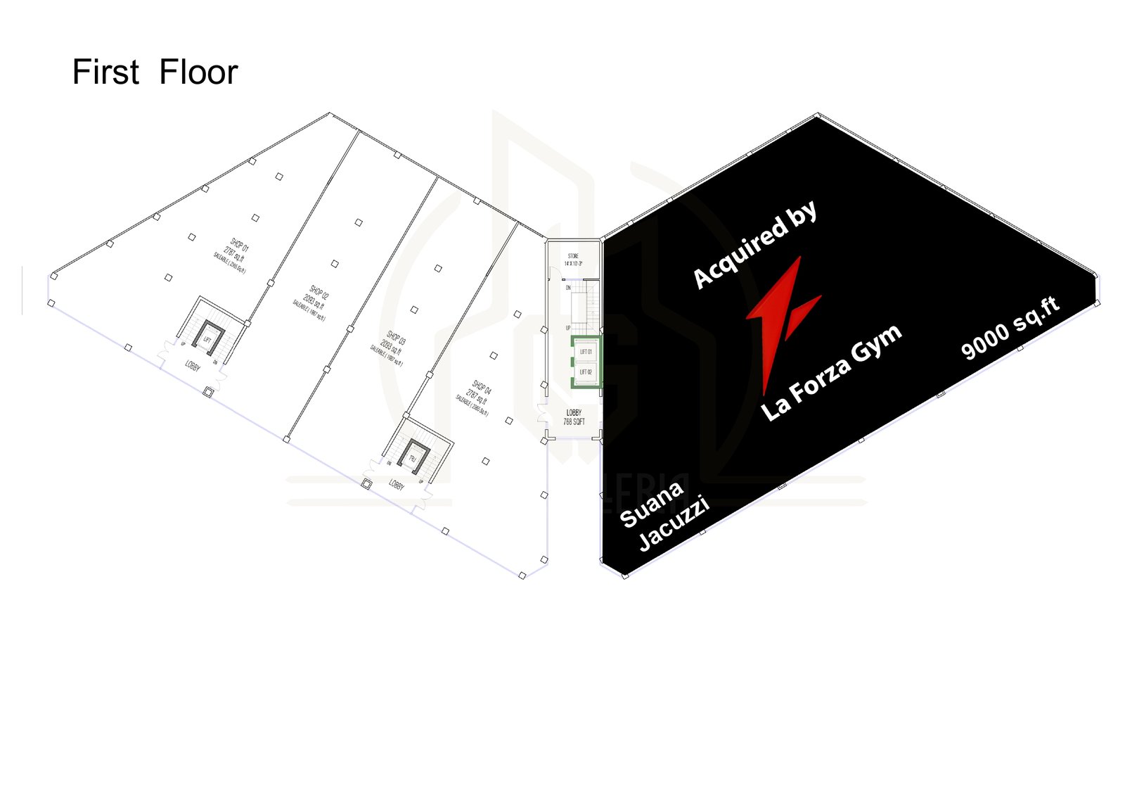 First floor atrium and retail levels at QS Galleria